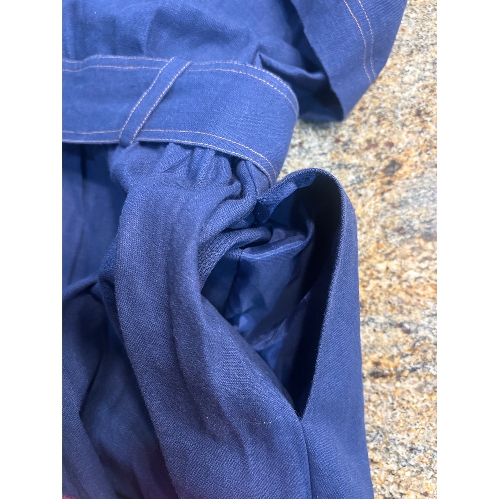 Donna Morgan for Maggy Sleeveless Trench Style Dress Midi Blue Linen Cotton 14‎ - Picture 9 of 9